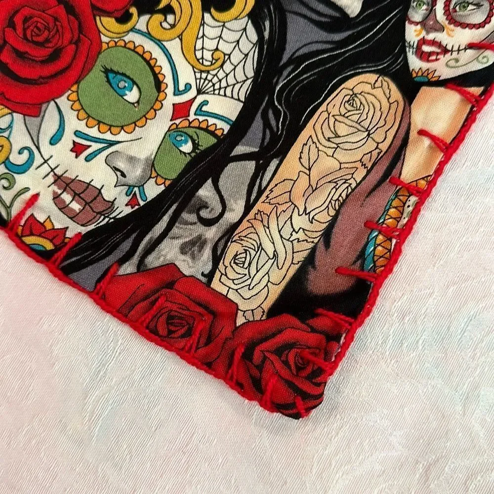 Tapestry Small Blanket Hand Embellished Sugar Skulls Cactus Hand Crocheted
